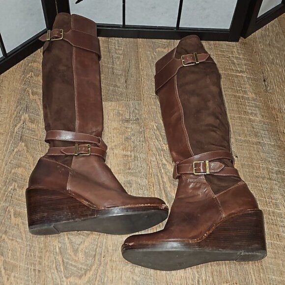 Cole Haan Knee High Wedge Heeled Boots Brown Size 7 - Picture 9 of 12
